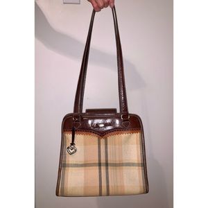 Vintage Brighton Beige & Brown Nova Check Plaid & Leather Shoulder Bag
